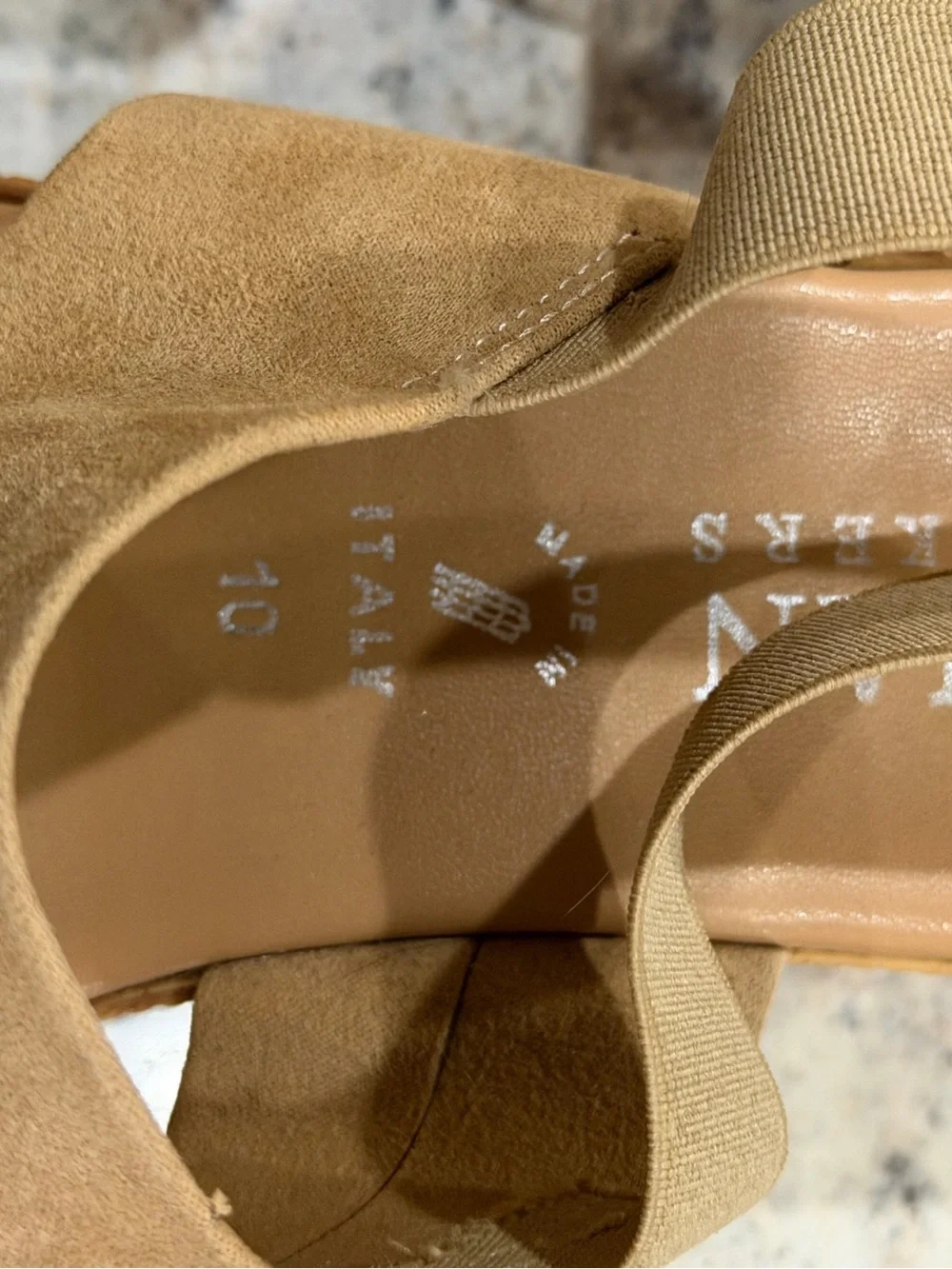 Itallian‎ Shoemakers Women's 10 Tan Leather Sling Back Wedge Platform Sandal S5